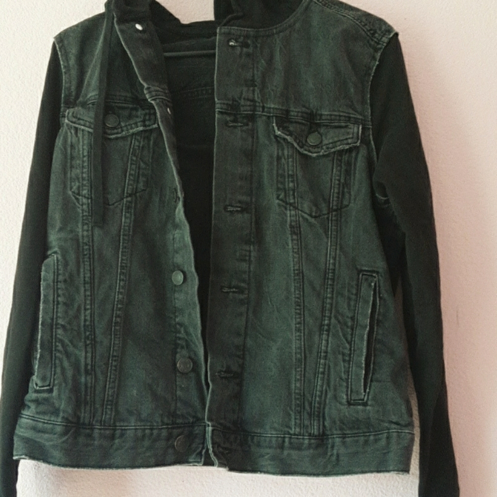 Black denim jacket w/ hoodie